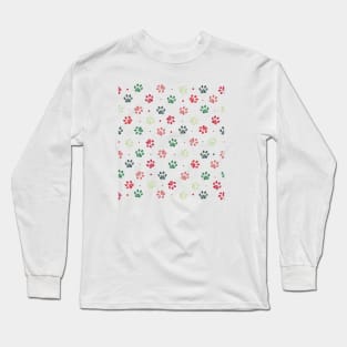 Christmas colored paw prints Long Sleeve T-Shirt